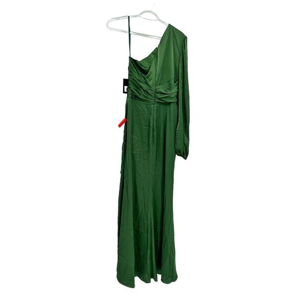 Mac Duggal 11251 Emerald Green One Shoulder Long Sleeve Draped Charmeuse Gown - Picture 7 of 7